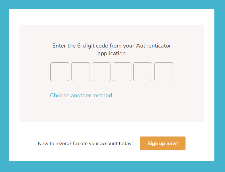 the OTP code entry field shows "Enter the 6-digit code from your Authenticator application". 6 entry fields show where someone will type a code.