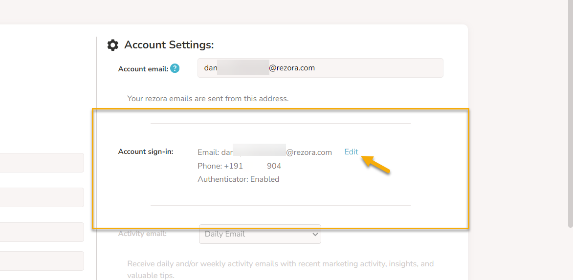 An arrow pointing to the "Edit" button to the right of the 'Account sign-in' section on the right of the My Account page.