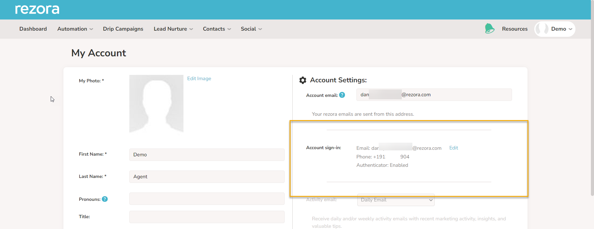 A yellow box outlining the 'Account sign in" area of on the My Account page.