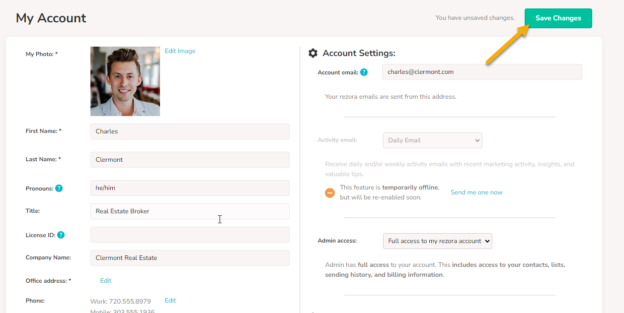 Click Save Changes at the top right of the page to save the settings.