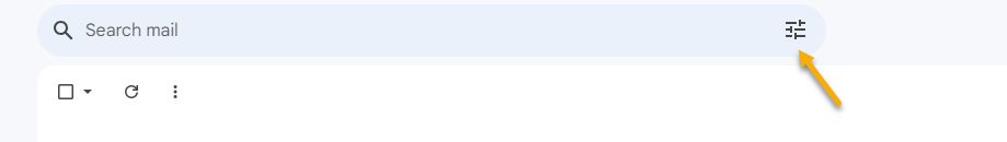 In Gmail, an arrow points to the controls section on the right side of the "Search Mail" area.