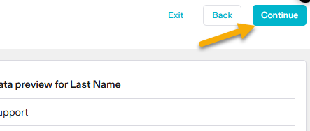 The Map Fields "continue" button shown at the top right.