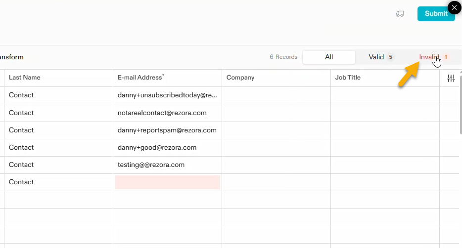 The cursor is hoving over the "invalid" tab at the top right, pointing people to check for issues there.