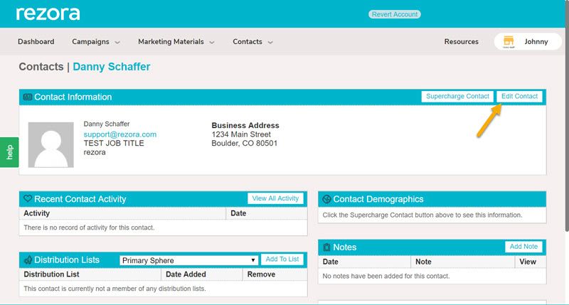An arrow pointing to the 'Edit Contact' button at the top right of the "Contact Details" page.