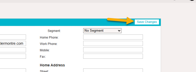 An image after editing a contacts information on the Contact Details page showing an arrow to the Save Changes button.
