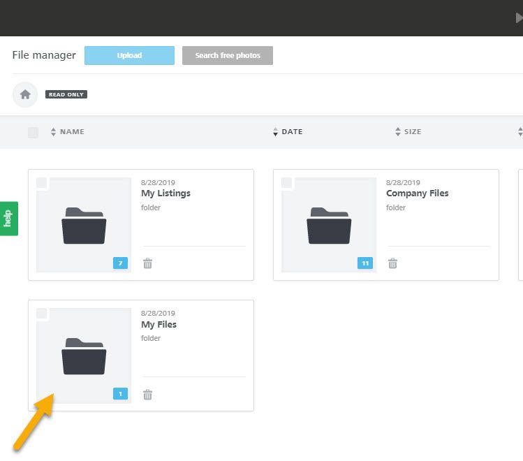 The main "File Manager" landing page with an arrow pointing to the My Files folder.