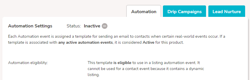 An images showing the 'Automation' tab on a Template Details page. It shows what type of automation the template is set up for.