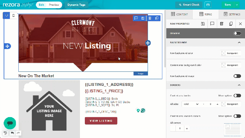 A gif showing a listing photo made dynamic using the "Dynamic Image" toggle and a Listing Photo tag.